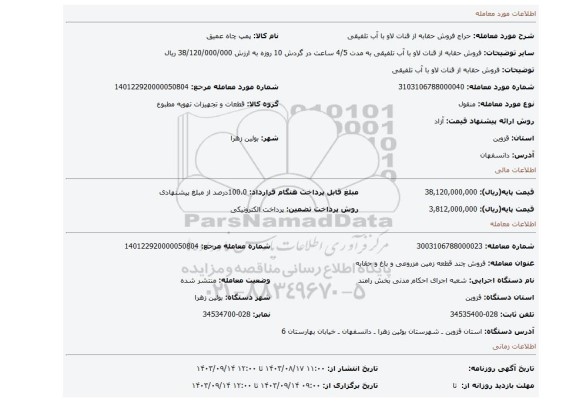 مزایده، فروش حقابه از قنات لاو با آب تلفیقی