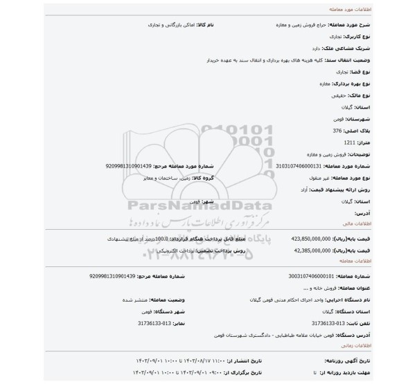 مزایده، فروش زمین و مغازه