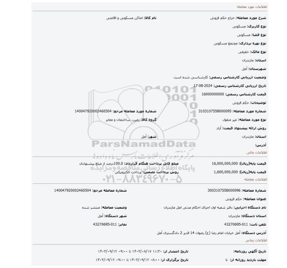 مزایده، حکم فروش