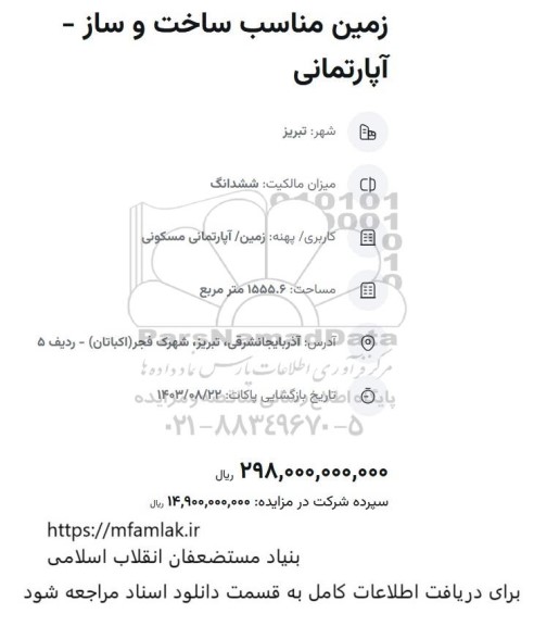 مزایده زمین مناسب ساخت و ساز - آپارتمانی 