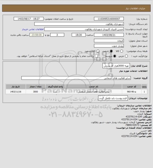 استعلام تهیه 3000هزار کد پستی