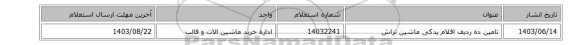 تامین ده ردیف اقلام یدکی ماشین تراش