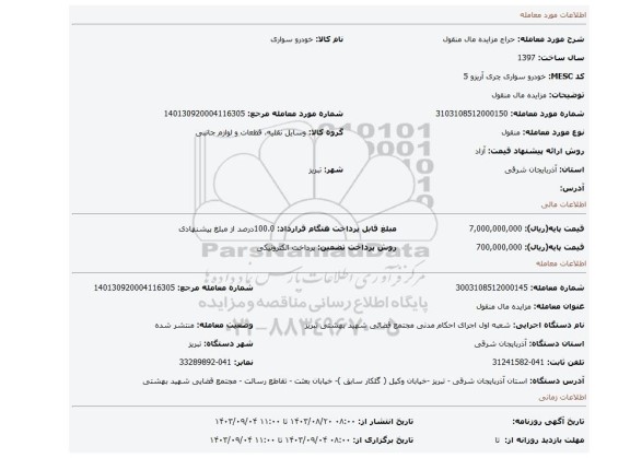 مزایده، مزایده مال منقول