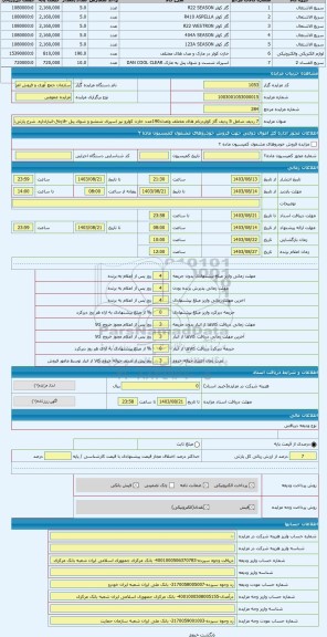 مزایده ، 7 ردیف شامل 5 ردیف گاز کولردرنام های مختلف وتعداد190عدد خازن کولرو نیز اسپری شتشو و شوی پنل -قاچاق-انباراداره