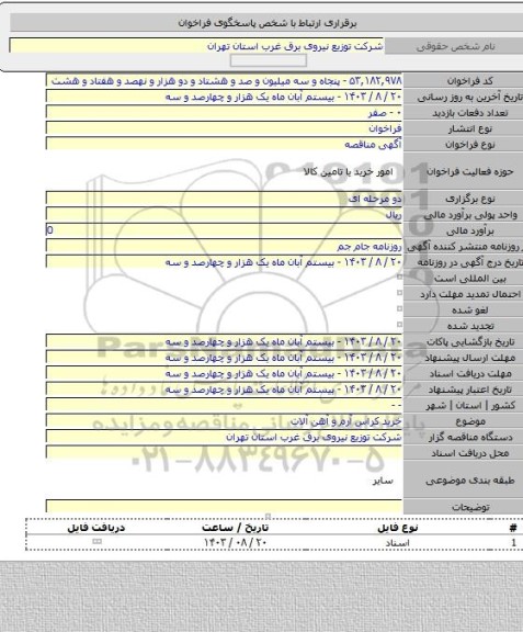 مناقصه, خرید کراس آرم و آهن آلات