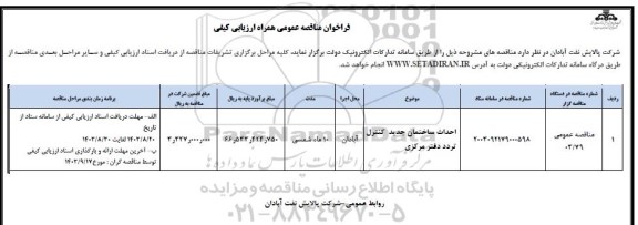 مناقصه احداث ساختمان جدید کنترل تردد دفتر مرکزی