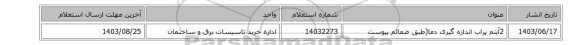 2آیتم پراب اندازه گیری دما(طبق ضمائم پیوست