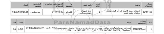 استعلام الیمیناتور جهت گولینگ تاور آب کثیف مطابق اطلاعات آرشیو شده