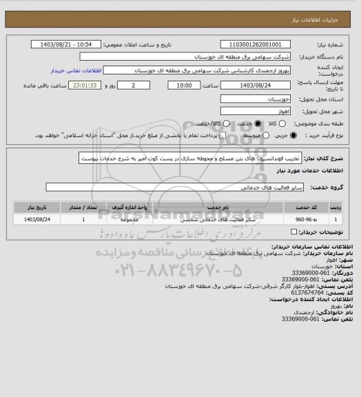 استعلام تخریب فوندانسیون های بتن مسلح و محوطه سازی در پست کوت امیر به شرح خدمات پیوست