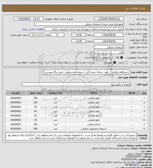 استعلام خریداقلام ترافیکی ، تابلو ، بشکه ،ضربه گیر ، استوانه پلاستیکیو ... طبق برگه پیوستی