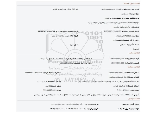 مزایده، مال غیرمنقول مشاعی