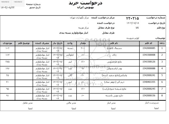 استعلام لوازم شوینده