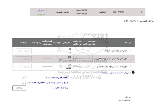 مزایده انواع گالن 220 لیتری ضایعاتی...