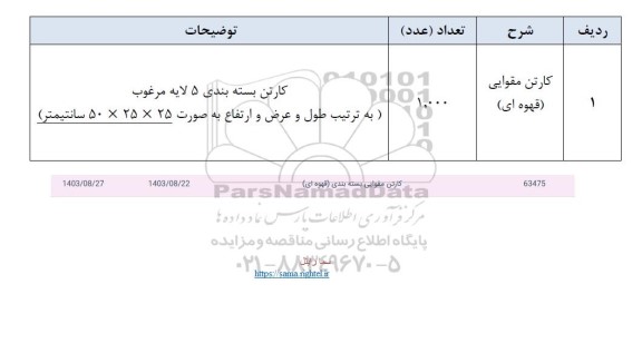 استعلام کارتن مقوایی (قهوه ای)