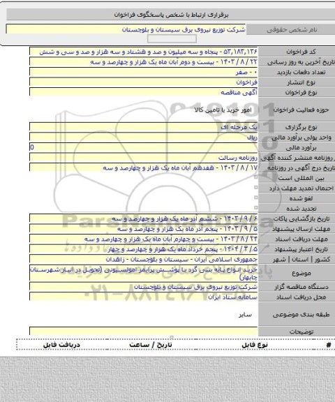 مناقصه, خرید انواع پایه بتنی گرد با پوشش پرایمر امولسیونی (تحویل در انبار شهرستان چابهار)