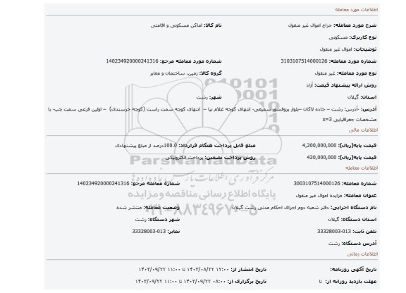 مزایده، اموال غیر منقول