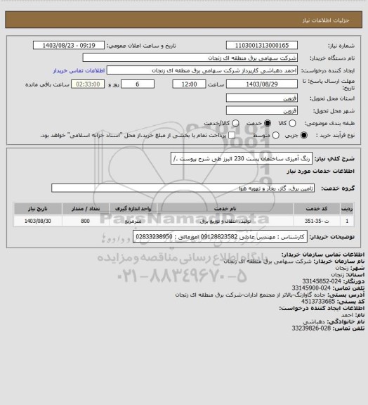 استعلام رنگ آمیزی ساختمان پست 230 البرز طی شرح پیوست ./