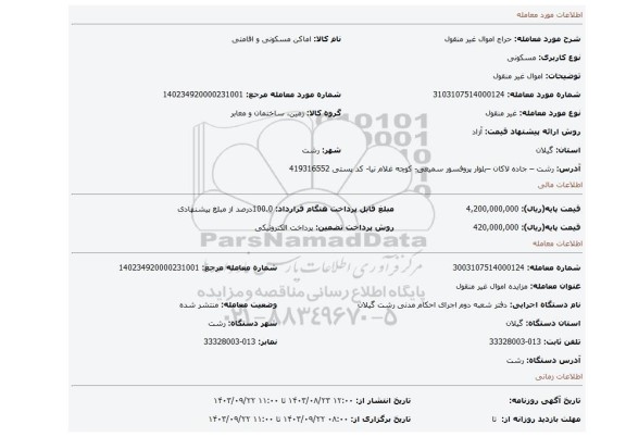 مزایده، اموال غیر منقول