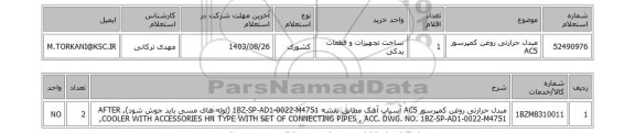 استعلام مبدل حرارتی روغن کمپرسور AC5