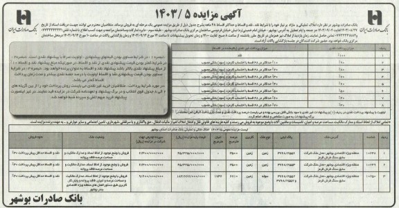 مزایده فروش املاک تملیکی و مازاد