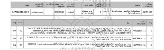 استعلام ترمینالهای ثانویه(شین مسی)مربوط به خروجی ترانس کوره 1و2