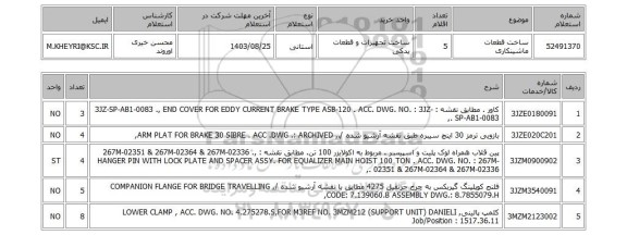 استعلام ساخت قطعات ماشینکاری