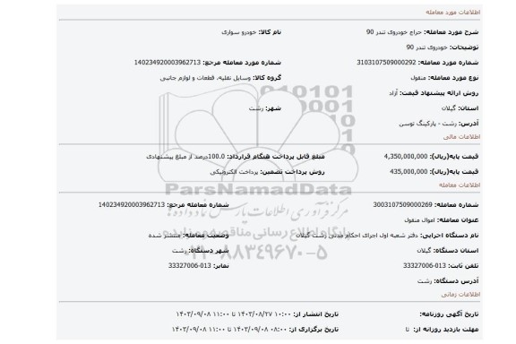 مزایده، خودروی تندر 90