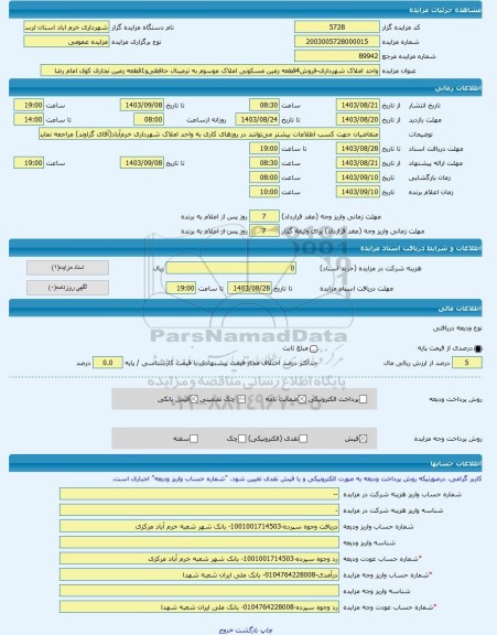 مزایده ، واحد املاک شهرداری-فروش4قطعه زمین مسکونی املاک موسوم به ترمینال حافظی و1قطعه زمین تجاری کوی امام رضا -مزایده زمین  - اس