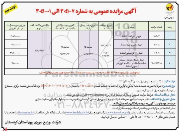 مزایده فروش فروش آهن آلات اسقاط و ... - نوبت دوم 