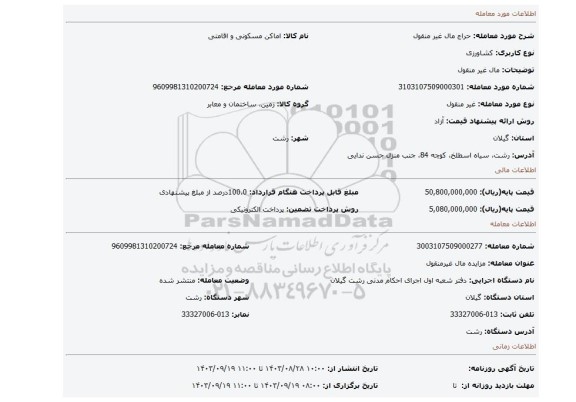 مزایده، مال غیر منقول