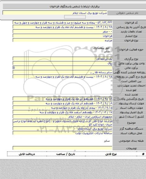 مزایده, مزایده انواع آهن آلات (پایه فلزی،کنسول،جلوبر و ..)انواع مقره اسقاط،انواع ترانس جریان ،انواع کلید اتو