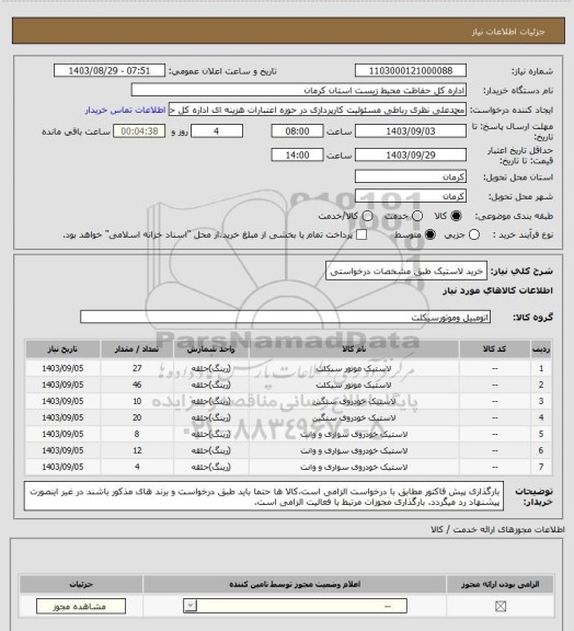 استعلام خرید لاستیک طبق مشخصات درخواستی