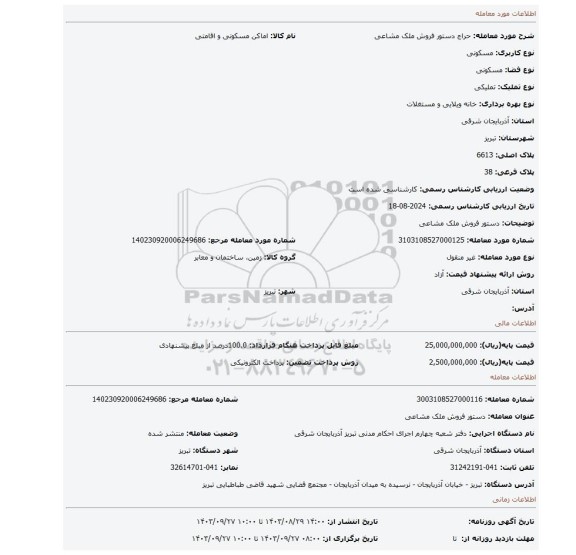 مزایده، دستور فروش ملک مشاعی