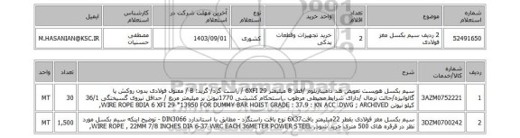 استعلام 2 ردیف سیم بکسل مغز فولادی