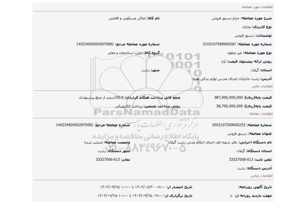 مزایده، دستور فروش