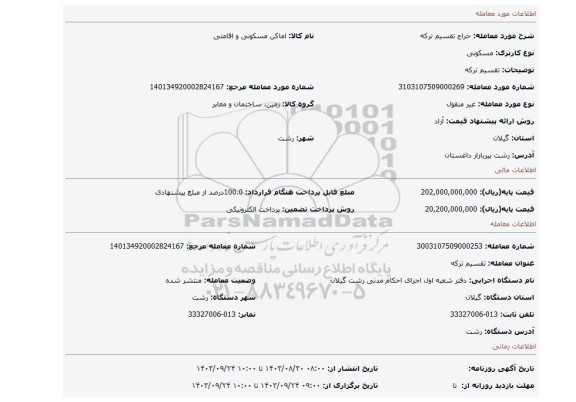 مزایده، تقسیم ترکه