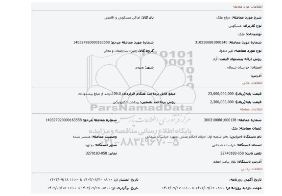 مزایده، ملک