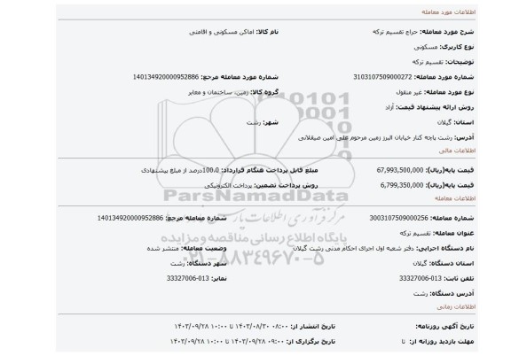 مزایده، تقسیم ترکه