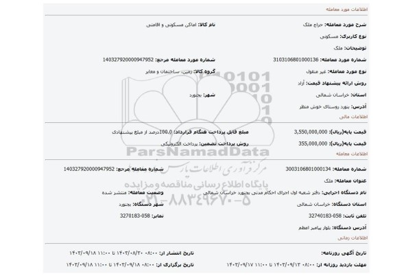 مزایده، ملک