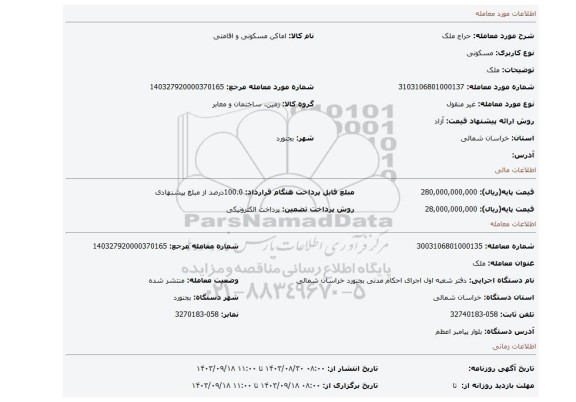 مزایده، ملک