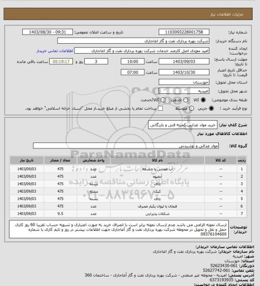 استعلام خرید مواد غذایی کمیته فنی و بازرگانی