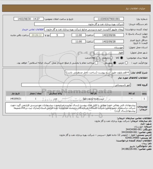 استعلام 4 قلم پایلوت طبق شرح پیوست (ساخت داخل مدنظرمی باشد)