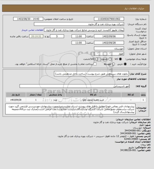 استعلام پایلوت های سرچاهی طبق شرح پیوست (ساخت داخل مدنظرمی باشد)