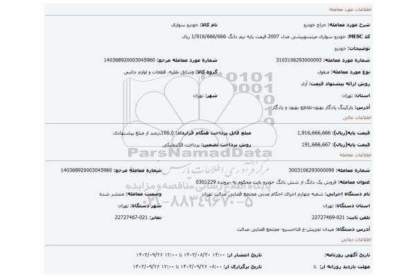 مزایده، خودرو