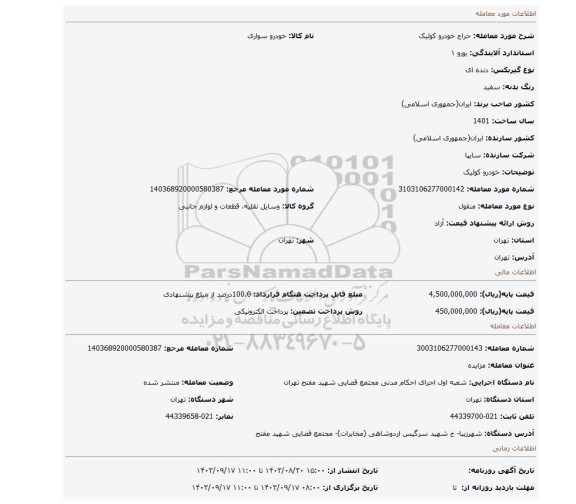 مزایده، خودرو کوئیک