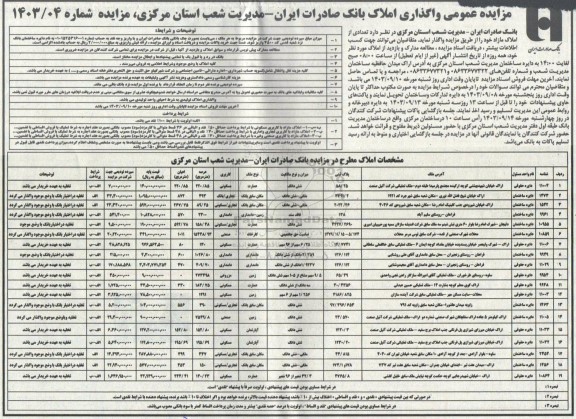 مزایده واگذاری املاک مازاد با کاربری مسکونی - تجاری/بانک - تجاری/مسکونی - دامداری - صنعتی - مزروعی - صنعتی 