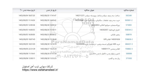 استعلام ساخت سه ردیف سیلندر، شافت و پوسته سیلندر و ... 