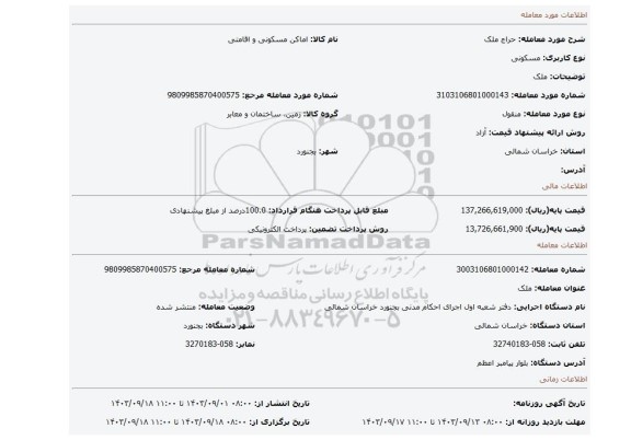 مزایده، ملک