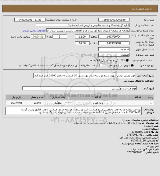 استعلام لوبیا چیتی ایرانی سورت شده در بسته بندی بهداشتی 50 کیلویی به مقدار 20000 هزار کیلو گرم