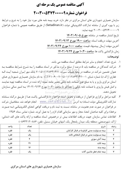 مناقصه خرید بیمه نامه ها